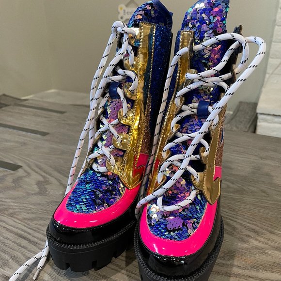 NEw Size 8.5 Cape Robbin Nell-MD Multicolored Mermaid Booted Heels - Picture 2 of 3